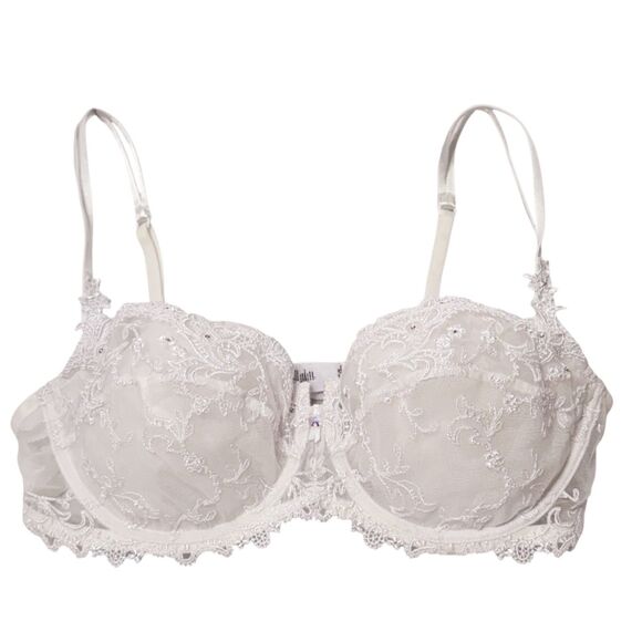 LISE CHARMEL Bra ACA3051 Underwire Unlined 38C Crystals Lace Embroidered White - Picture 1 of 11